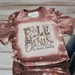 New Hand Bleached Unisex Tee Medium - Fall for Jesus - RTS